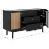 SAFAVIEH Piran TV Stand for up to 60″ Flatscreen – Walnut & Gold, 2 Doors with Interior Storage, 3 Drawers, Sideboard Entertainment Media Console (MED9631A)(Black/Gold)