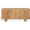 SAFAVIEH Couture Collection – Ashlietta Natural Wood & Travertine Top Sideboard, Modern Storage Cabinet, Fully Assembled (SFV5778A)(Natural/Travertine)