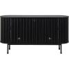 SAFAVIEH Home Collection – Enid Walnut & Black Sideboard Media Stand, 2-Door Entertainment Console, Slatted Modern Design, Fits up to 65″ Flatscreen TV (MED9644A)(Black/Black)