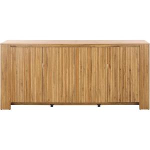 SAFAVIEH Conall TV Stand for up to 75″ Flatscreen, Oak Brown, Fluted 4-Door Sideboard with Interior Storage, Entertainment Media Console (MED3102A)(Oak)
