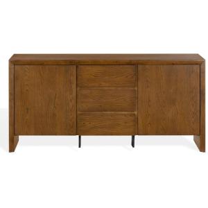 SAFAVIEH Couture Collection – Darnell Medium Oak Wood Sideboard, 3 Drawers & 2 Cabinets, Modern Storage Buffet, Fully Assembled (SFV2216C)(Medium Oak)