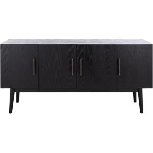 SAFAVIEH Couture Collection Doderick Mid-Century White Washed 4-Door Entertainment Media Standd (Fits up to a 65″ Flatscreen TV)(Black)