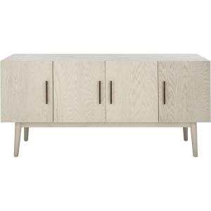 SAFAVIEH Couture Collection Doderick Mid-Century White Washed 4-Door Entertainment Media Standd (Fits up to a 65″ Flatscreen TV)(White Washed)