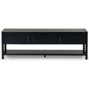 SAFAVIEH Couture Collection Jaylessa Natural 3-Door Entertainment Media TV Stand (Fits up to a 75″ Flatscreen Television)(Black)