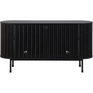 SAFAVIEH Home Collection – Enid Walnut & Black Sideboard Media Stand, 2-Door Entertainment Console, Slatted Modern Design, Fits up to 65″ Flatscreen TV (MED9644A)(Black/Black)