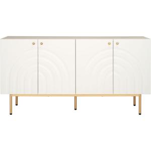 SAFAVIEH Mayln TV Stand for up to 70″ Flatscreen – Walnut, White & Black, 4 Doors with Interior Storage, Cabinet Sideboard Entertainment Media Console (MED9634A)(Bleached White/White)