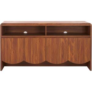 SAFAVIEH Narine TV Stand for up to 65″ Flatscreen – Distressed Black, 4 Doors with Interior Storage, 2 Open Shelves, Sideboard Entertainment Media Console Cabinet (MED9620E)(Walnut)