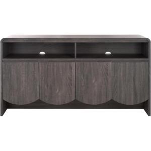 SAFAVIEH Narine TV Stand for up to 65″ Flatscreen – Distressed Black, 4 Doors with Interior Storage, 2 Open Shelves, Sideboard Entertainment Media Console Cabinet (MED9620E)(Distressed Black)