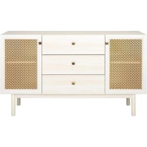 SAFAVIEH Piran TV Stand for up to 60″ Flatscreen – Walnut & Gold, 2 Doors with Interior Storage, 3 Drawers, Sideboard Entertainment Media Console (MED9631A)(Bleached White/Gold)