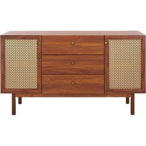 SAFAVIEH Piran TV Stand for up to 60″ Flatscreen – Walnut & Gold, 2 Doors with Interior Storage, 3 Drawers, Sideboard Entertainment Media Console (MED9631A)(Walnut/Gold)