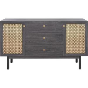 SAFAVIEH Piran TV Stand for up to 60″ Flatscreen – Walnut & Gold, 2 Doors with Interior Storage, 3 Drawers, Sideboard Entertainment Media Console (MED9631A)(Distressed Black/Gold)