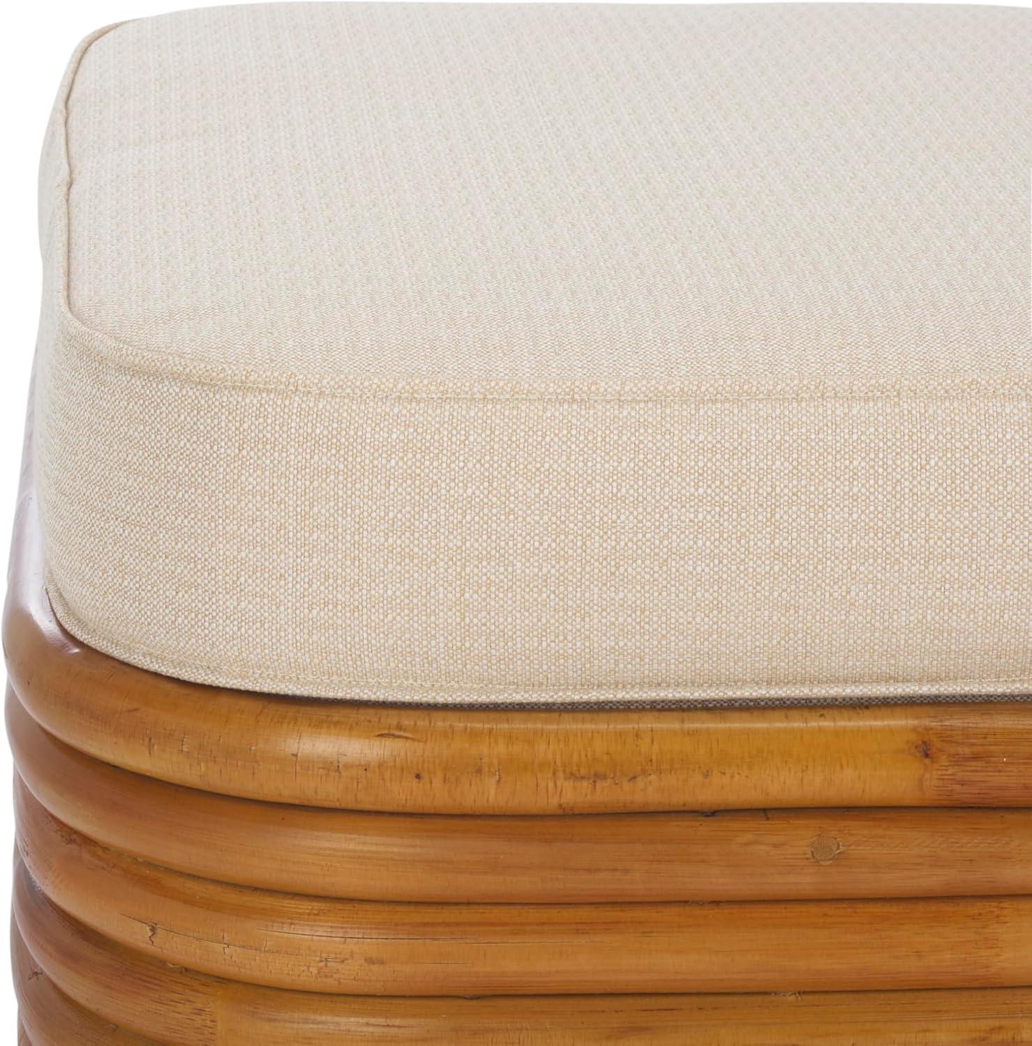 image:imageSAFAVIEH Couture Collection Flanders Natural Rattan Pole Cocktail Ottoman with White Cushion Fully Assembled CWK2019ANaturalWhite