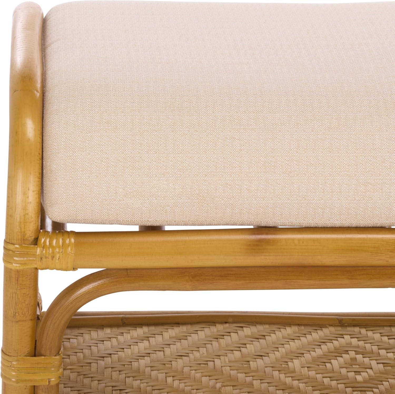 image:imageSAFAVIEH Couture Collection Flanders Natural Rattan amp White Bench Cushioned Entryway Bench with Lower Shelf Storage Coastal Boho Accent Seating Fully Assembled CWK2032ANaturalWhite