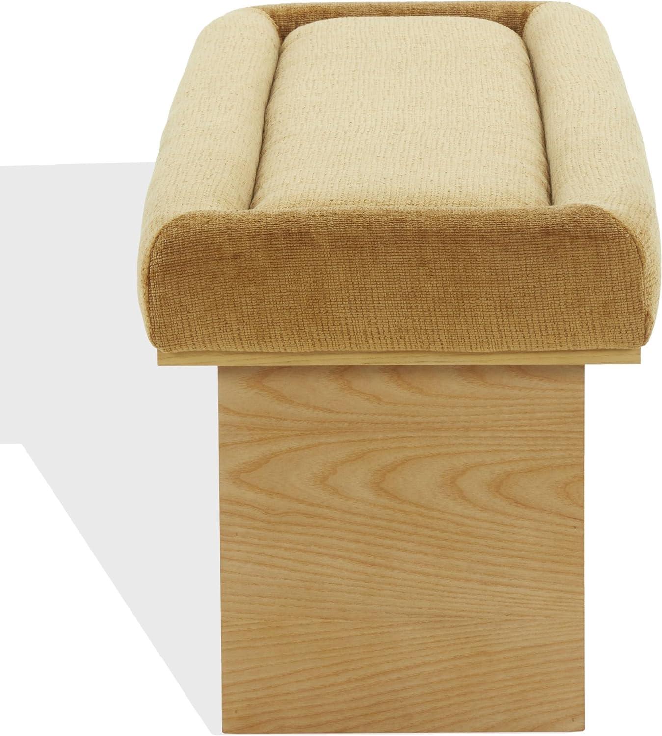 image:imageSAFAVIEH Couture Collection Trudy Gold Chenille Upholstered Bench Fully Assembled Walnut Wood Base Accent Bench SFV4882CGoldWalnut