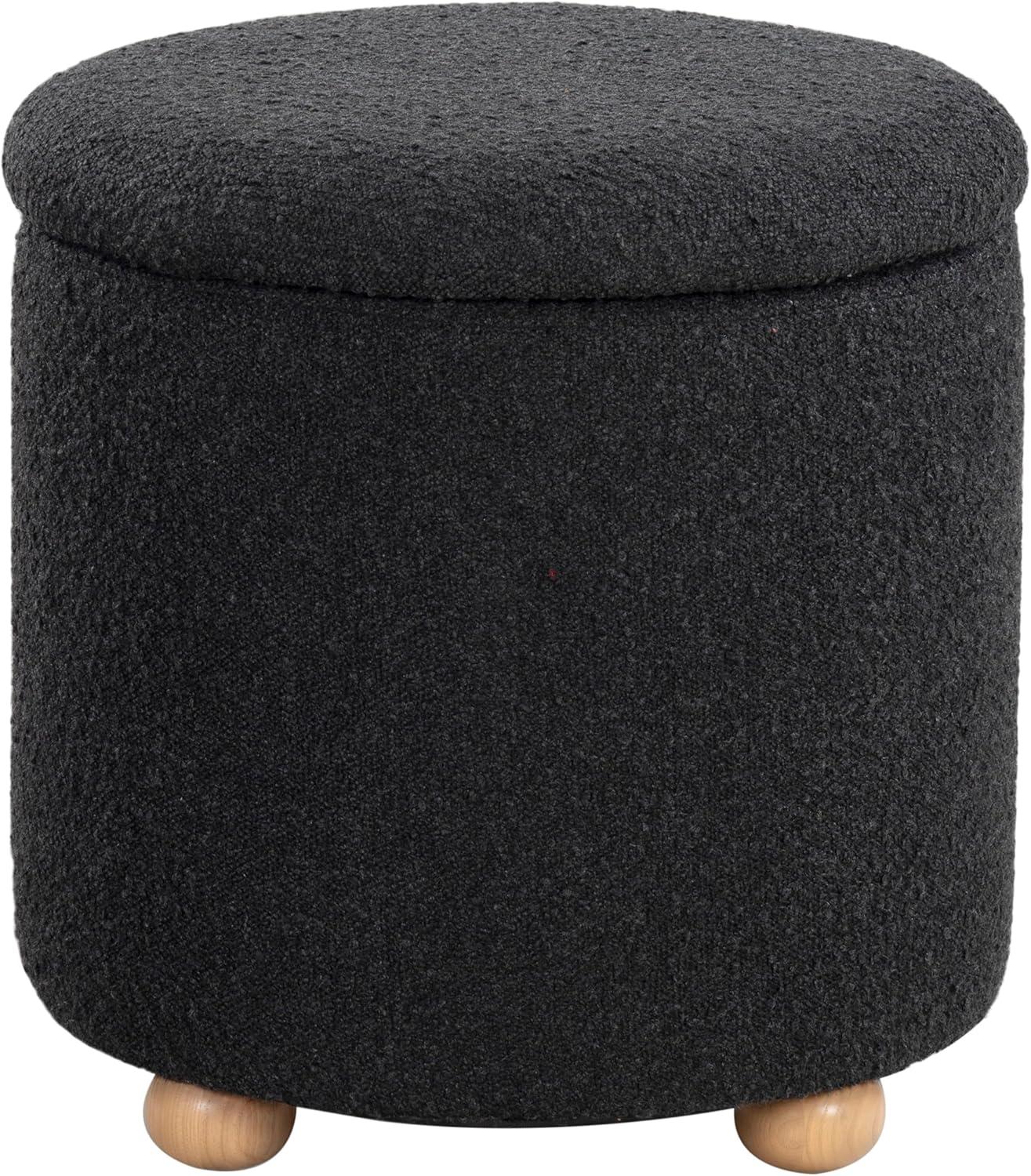 image:imageSAFAVIEH Couture Collection Becka Grey BoucleNatural Round Storage Ottoman Fully AssembledBlackNatural