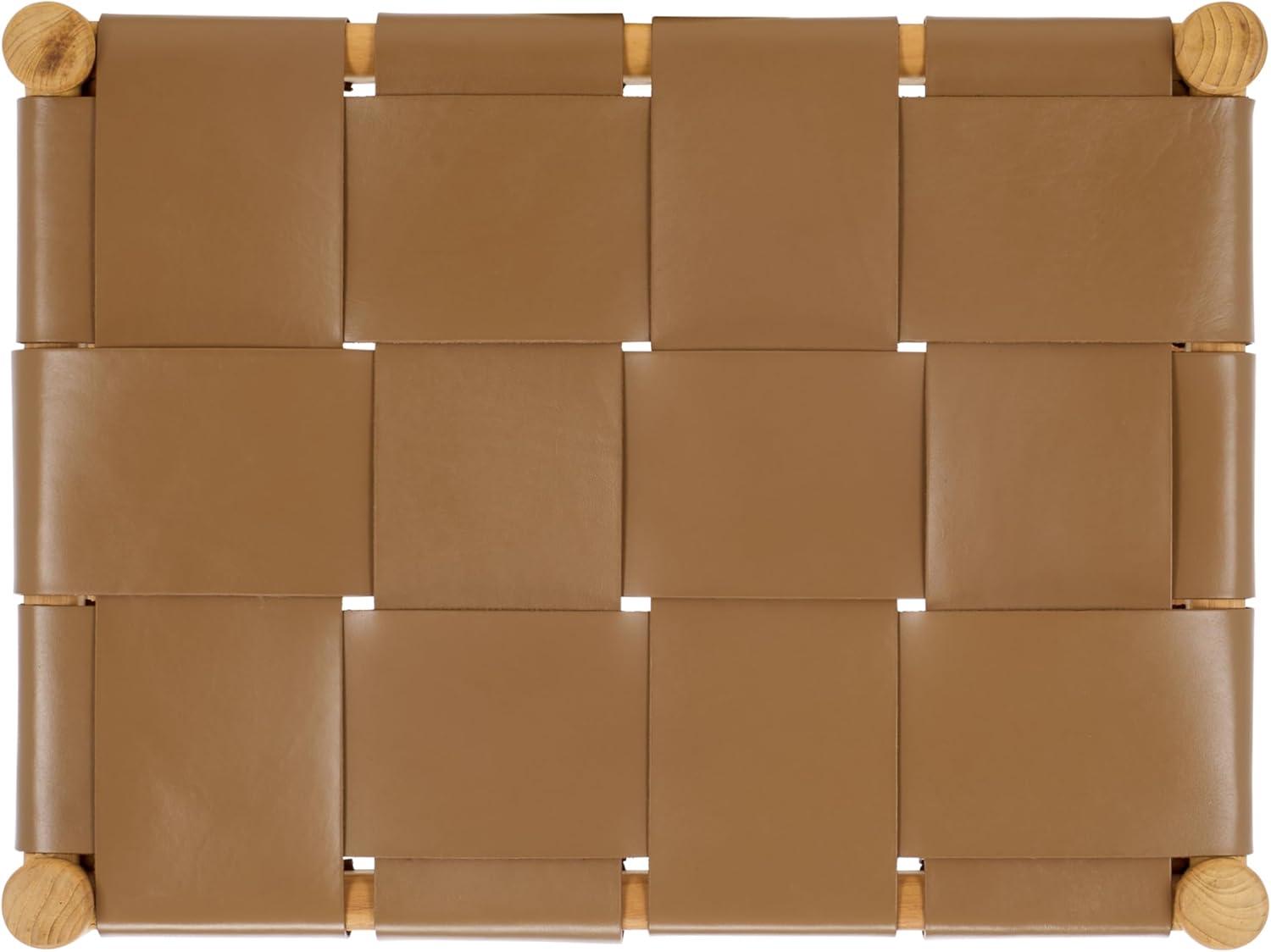 image:imageSAFAVIEH Couture Collection Devnie Brown Woven Leather amp Natural Solid Wood Ottoman Fully AssembledBrownNatural