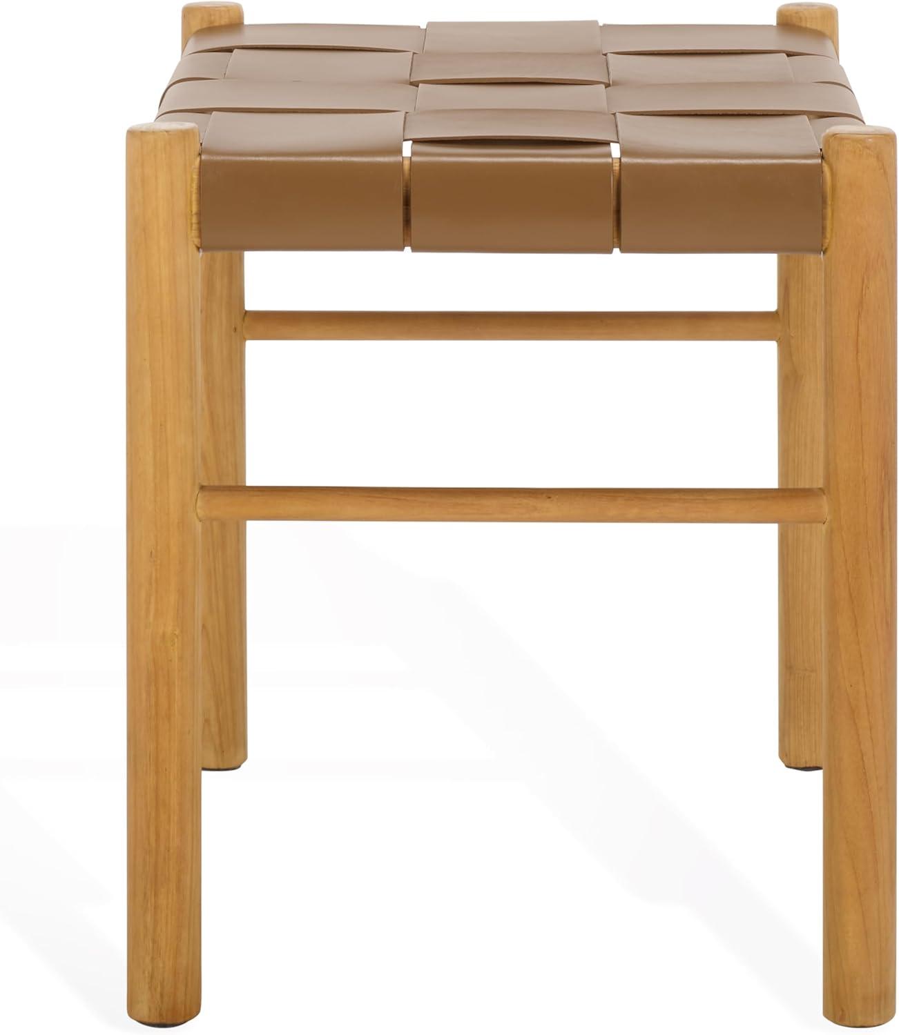 image:imageSAFAVIEH Couture Collection Devnie Brown Woven Leather amp Natural Solid Wood Ottoman Fully AssembledBrownNatural