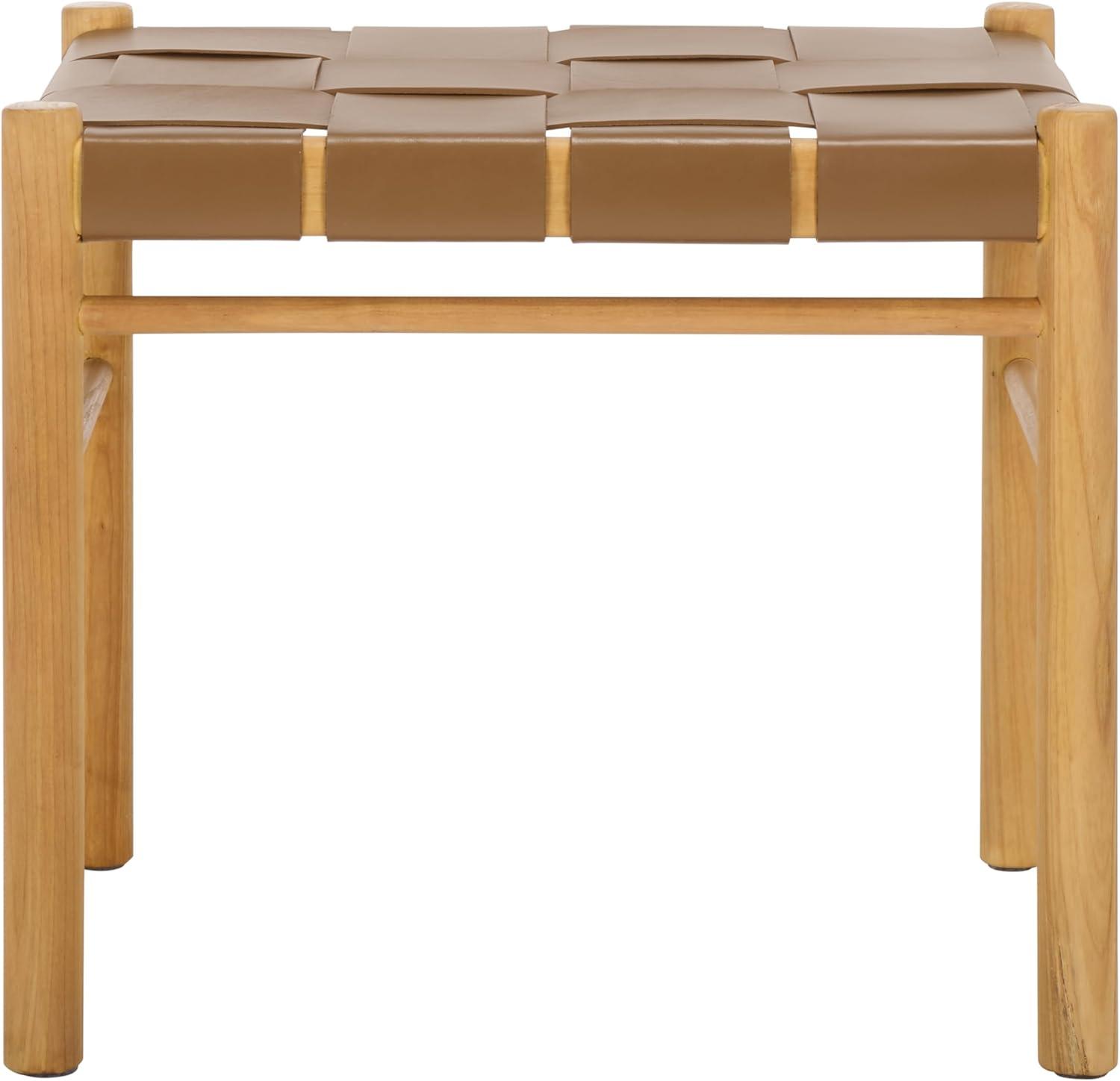image:imageSAFAVIEH Couture Collection Devnie Brown Woven Leather amp Natural Solid Wood Ottoman Fully AssembledBrownNatural