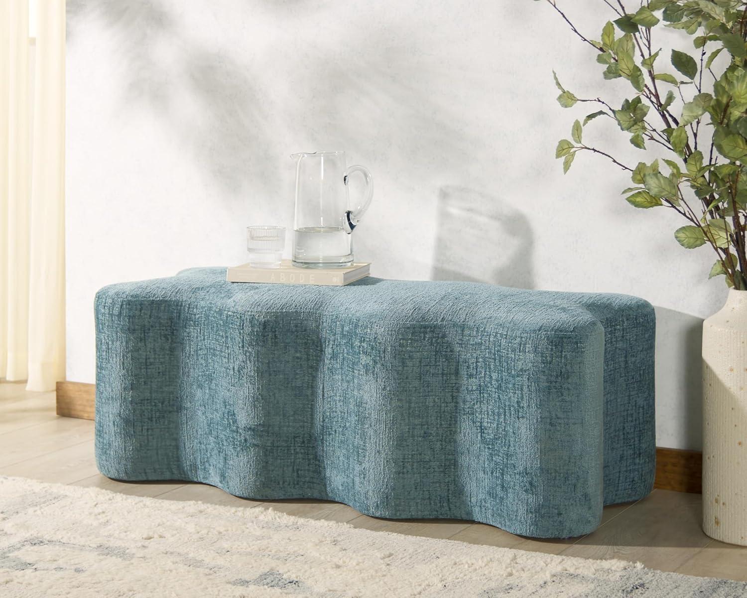 image:imageSAFAVIEH Couture Collection Jacqualessa Light Brown Chenille Bench Fully AssembledBlue