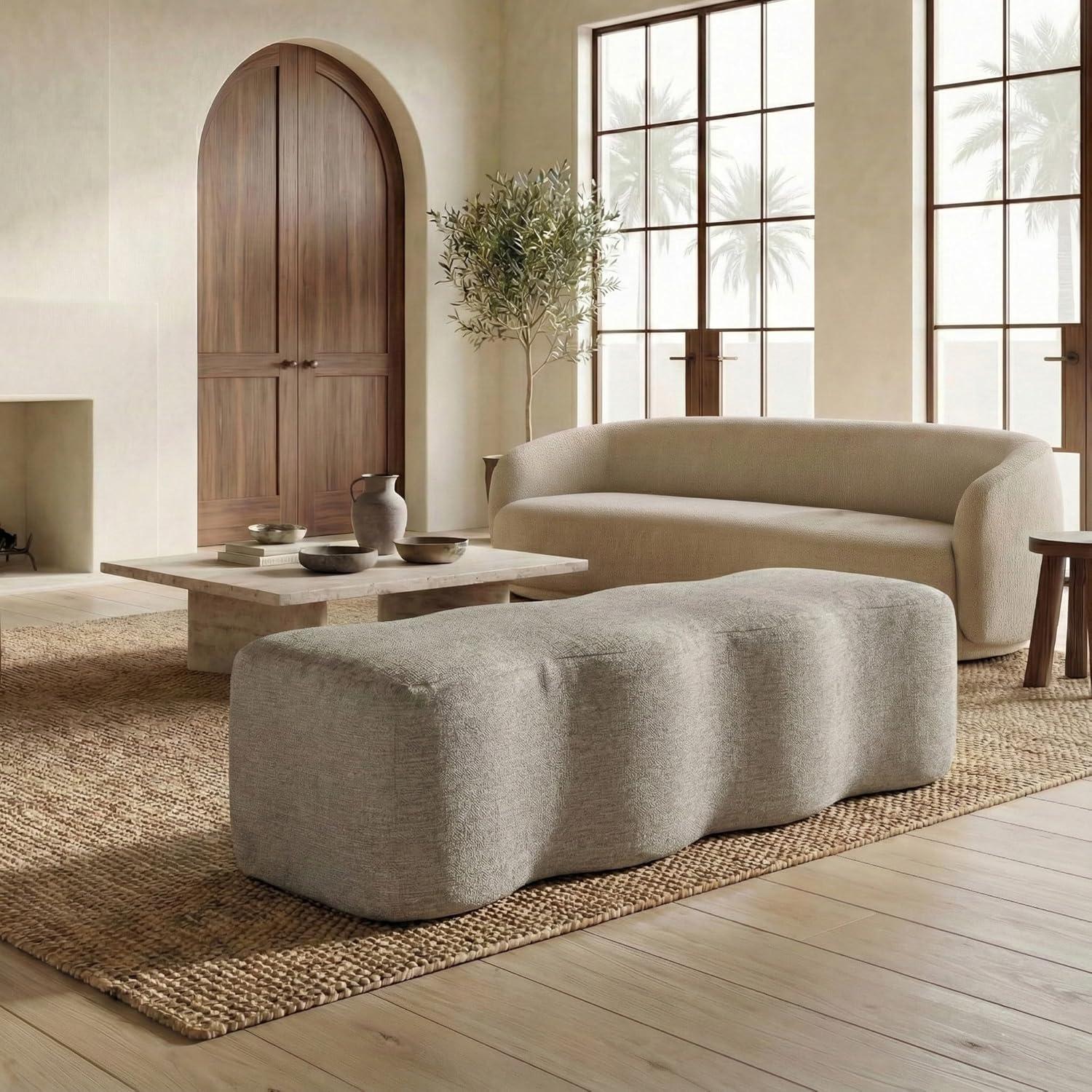 image:imageSAFAVIEH Couture Collection Jacqualessa Light Brown Chenille Bench Fully AssembledLight Brown
