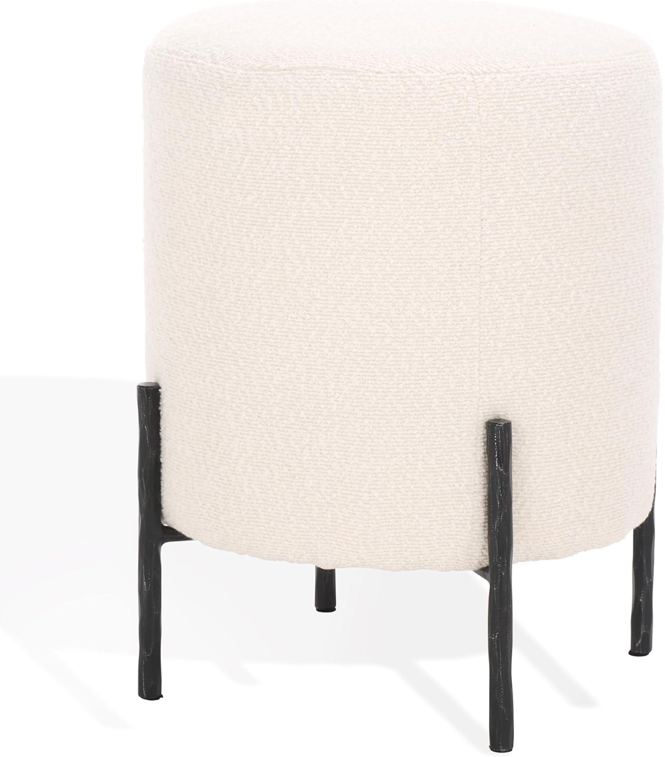 image:imageSAFAVIEH Couture Collection Jessa IvoryBlack Boucle Round Ottoman Fully AssembledIvoryBlack