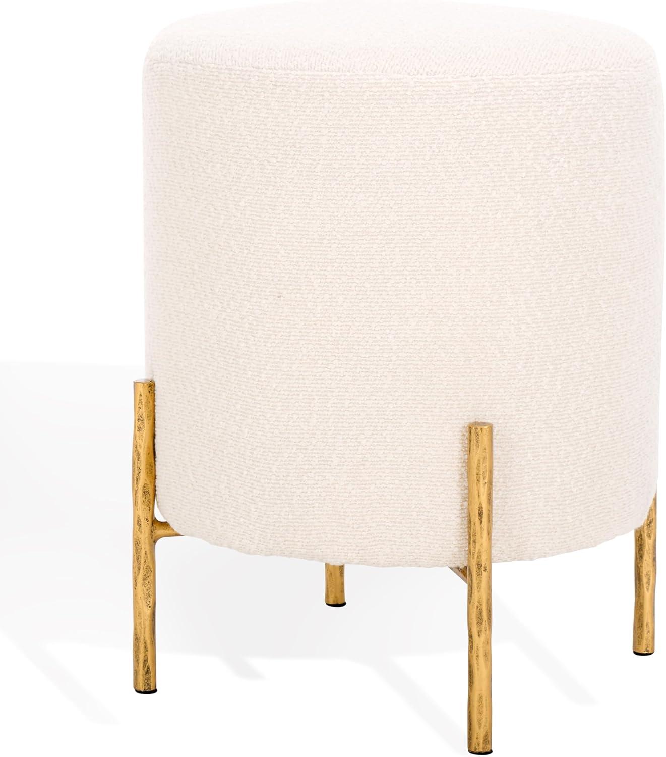image:imageSAFAVIEH Couture Collection Jessa IvoryBlack Boucle Round Ottoman Fully AssembledIvoryBrass