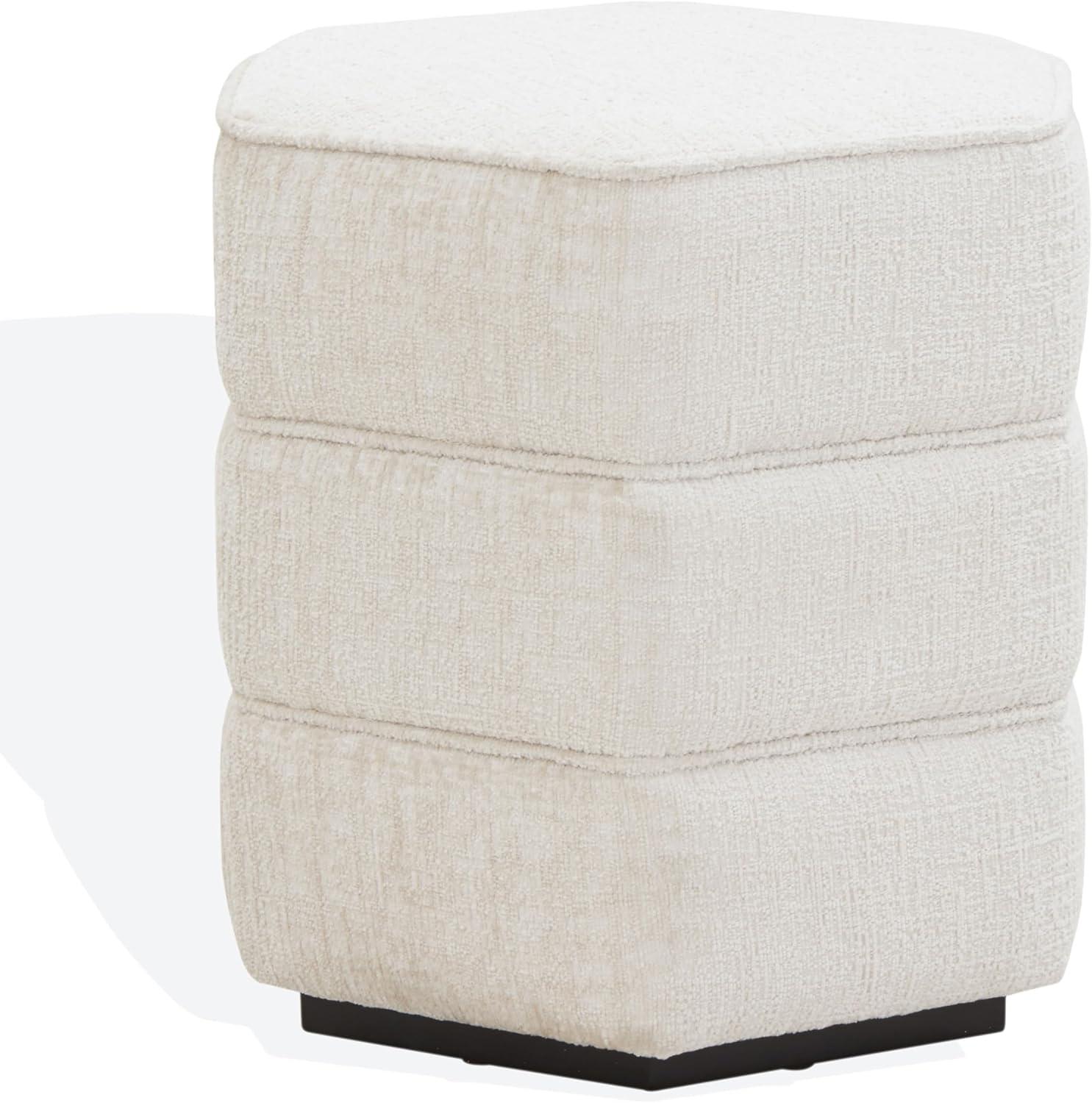 image:imageSAFAVIEH Couture Collection Rosaria Dark Green Chenille Upholstered Hexagon Shape Ottoman Foot Stool Accent Pouf Fully AssembledBeige