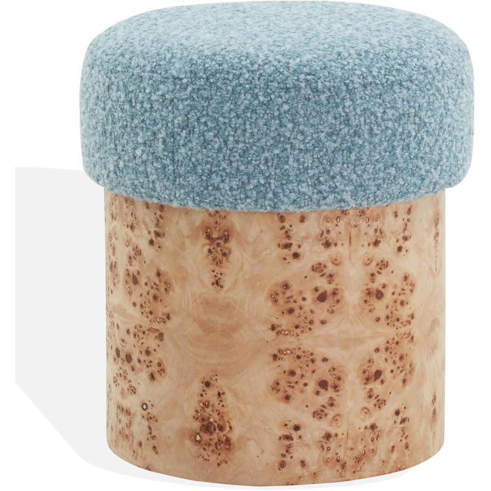 image:imageSAFAVIEH Couture Collection  Tobianna Round Cream Boucle amp Burl Wood Ottoman Modern Accent Seat Fully Assembled SFV5149ABlueBurl