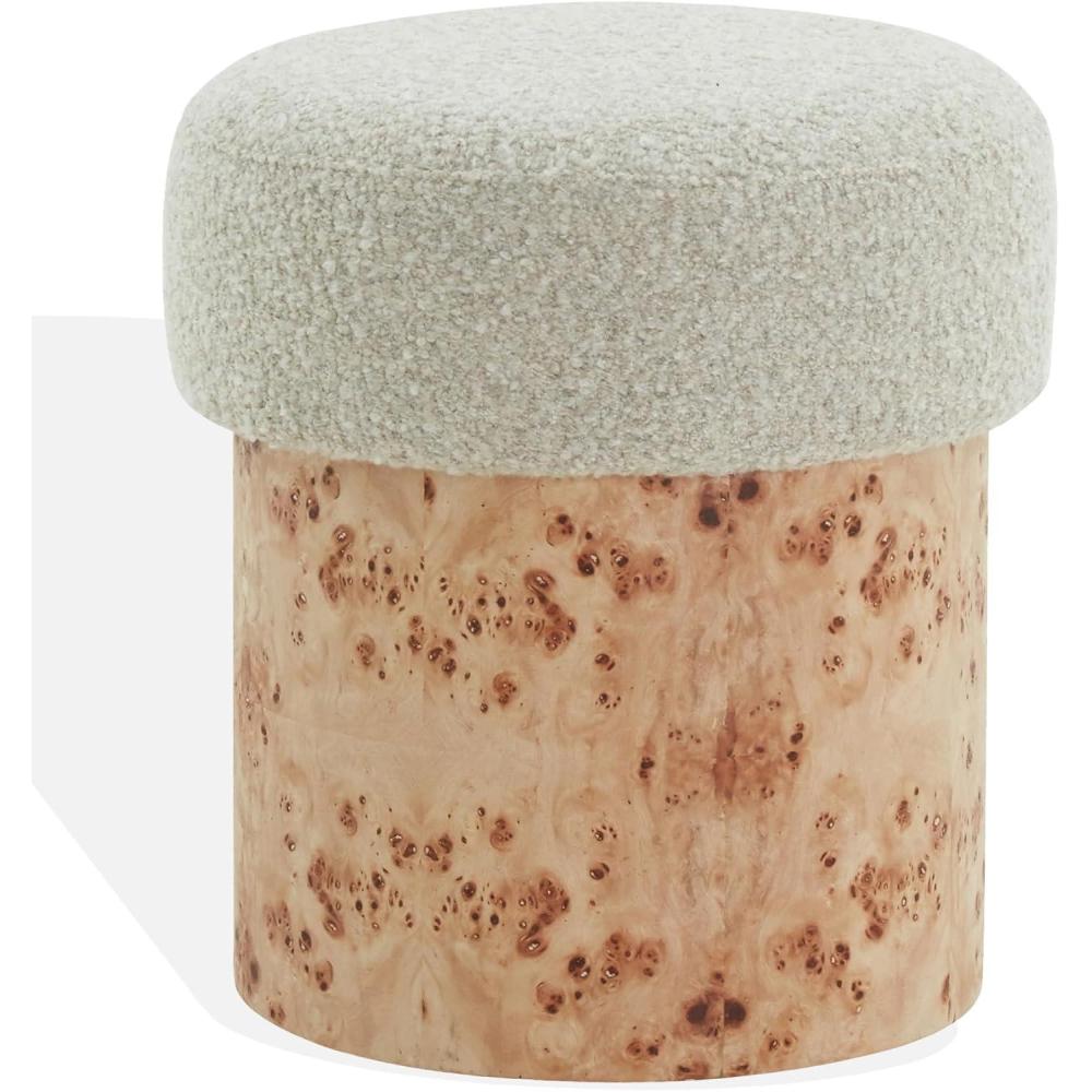 image:imageSAFAVIEH Couture Collection Tobianna Round Cream Boucle amp Burl Wood Ottoman Modern Accent Seat Fully Assembled SFV5149ACreamBurl