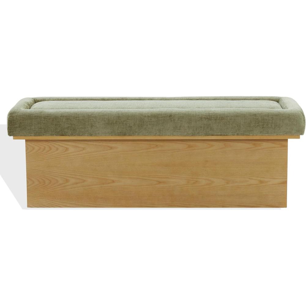 image:imageSAFAVIEH Couture Collection  Trudy Gold Chenille Upholstered Bench Fully Assembled Walnut Wood Base Accent Bench SFV4882COlive GreenWalnut