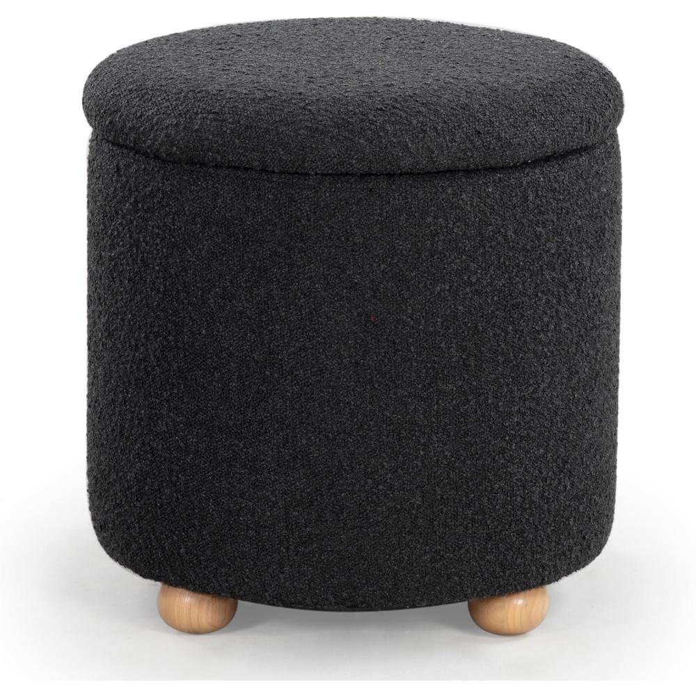 image:imageSAFAVIEH Couture Collection Becka Grey BoucleNatural Round Storage Ottoman Fully AssembledBlackNatural
