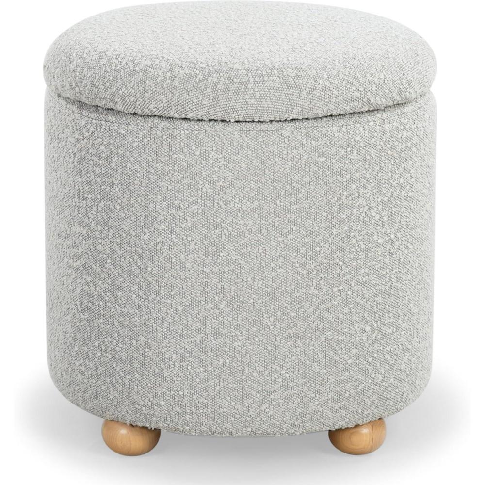image:imageSAFAVIEH Couture Collection Becka Grey BoucleNatural Round Storage Ottoman Fully AssembledGreyNatural