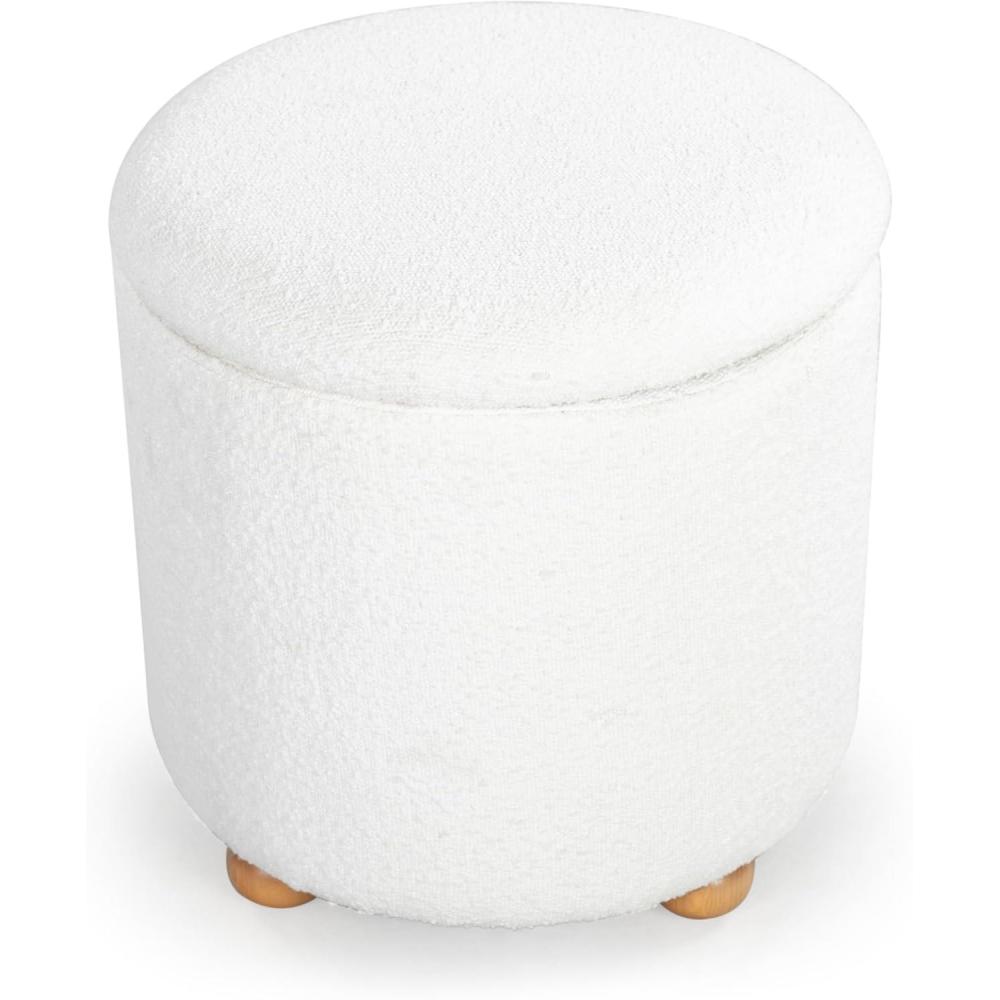 image:imageSAFAVIEH Couture Collection Becka Grey BoucleNatural Round Storage Ottoman Fully AssembledIvoryNatural