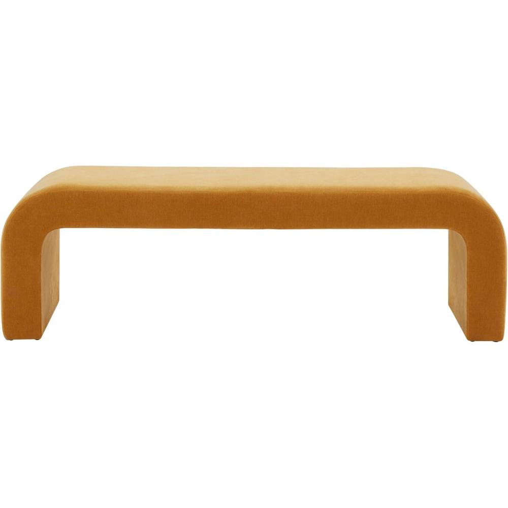 image:imageSAFAVIEH Couture Collection Caralynn Butterscotch Velvet Upholstered Curved Waterfall Bench Fully Assembled