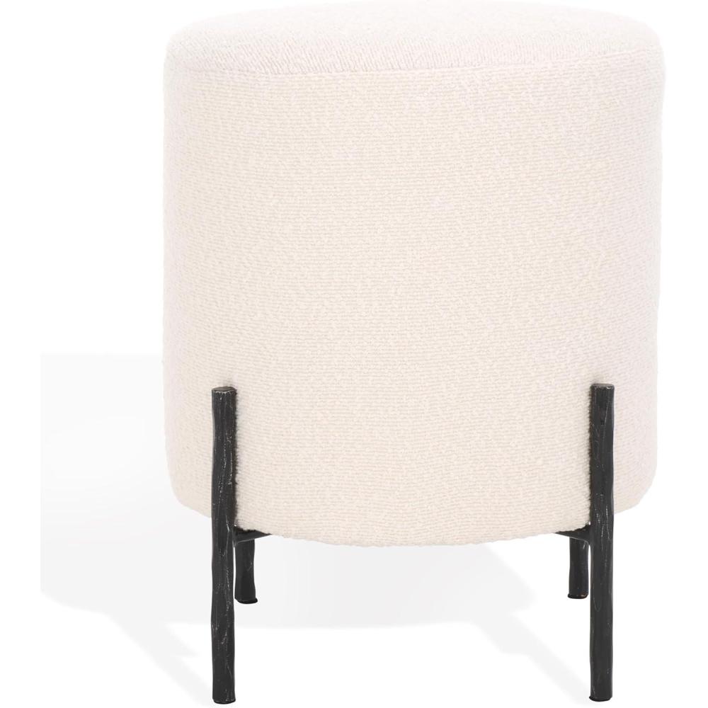 image:imageSAFAVIEH Couture Collection Jessa IvoryBlack Boucle Round Ottoman Fully AssembledIvoryBlack