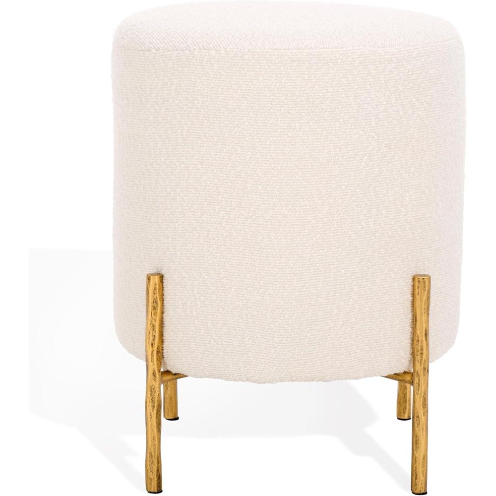 image:imageSAFAVIEH Couture Collection Jessa IvoryBlack Boucle Round Ottoman Fully AssembledIvoryBrass
