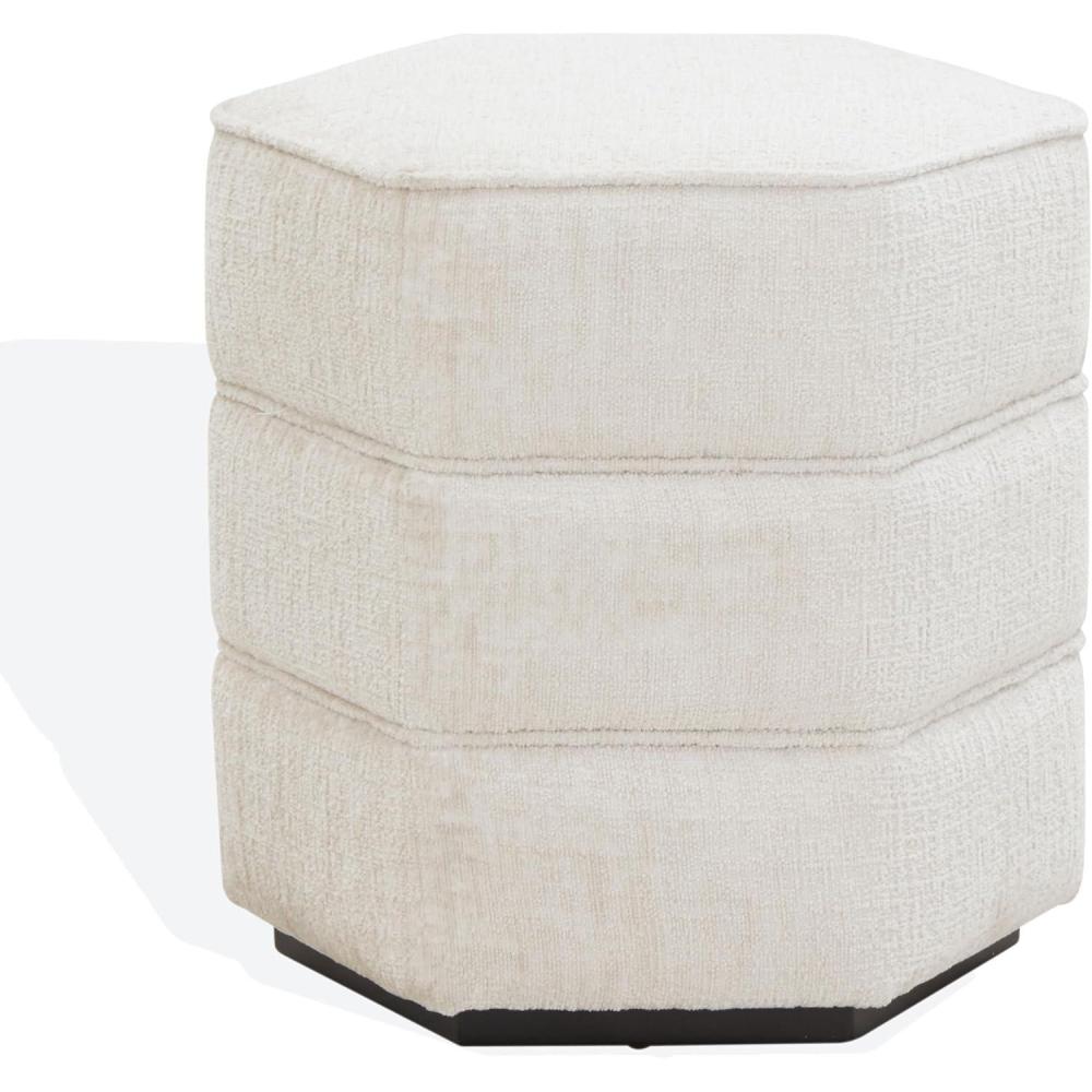 image:imageSAFAVIEH Couture Collection Rosaria Dark Green Chenille Upholstered Hexagon Shape Ottoman Foot Stool Accent Pouf Fully AssembledBeige