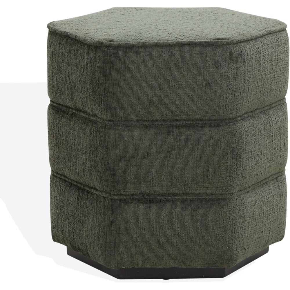 image:imageSAFAVIEH Couture Collection Rosaria Dark Green Chenille Upholstered Hexagon Shape Ottoman Foot Stool Accent Pouf Fully AssembledDark Green