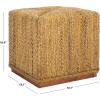 SAFAVIEH Couture Collection – Donnabella Natural Woven Abaca Square Ottoman with Mahogany Base, Fully Assembled (CWK2020A)(Natural)