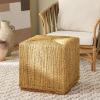 SAFAVIEH Couture Collection – Donnabella Natural Woven Abaca Square Ottoman with Mahogany Base, Fully Assembled (CWK2020A)(Natural)