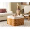 SAFAVIEH Couture Collection – Flanders Natural Rattan Pole Cocktail Ottoman with White Cushion, Fully Assembled (CWK2019A)(Natural/White)