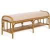 SAFAVIEH Couture Collection – Flanders Natural Rattan & White Bench, Cushioned Entryway Bench with Lower Shelf Storage, Coastal Boho Accent Seating, Fully Assembled (CWK2032A)(Natural/White)