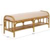 SAFAVIEH Couture Collection – Flanders Natural Rattan & White Bench, Cushioned Entryway Bench with Lower Shelf Storage, Coastal Boho Accent Seating, Fully Assembled (CWK2032A)(Natural/White)