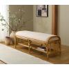 SAFAVIEH Couture Collection – Flanders Natural Rattan & White Bench, Cushioned Entryway Bench with Lower Shelf Storage, Coastal Boho Accent Seating, Fully Assembled (CWK2032A)(Natural/White)