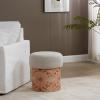 SAFAVIEH Couture Collection – Tobianna Round Cream Boucle & Burl Wood Ottoman, Modern Accent Seat, Fully Assembled (SFV5149A)(Beige/Burl)