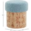 SAFAVIEH Couture Collection – Tobianna Round Cream Boucle & Burl Wood Ottoman, Modern Accent Seat, Fully Assembled (SFV5149A)(Blue/Burl)
