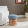 SAFAVIEH Couture Collection – Tobianna Round Cream Boucle & Burl Wood Ottoman, Modern Accent Seat, Fully Assembled (SFV5149A)(Blue/Burl)