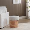 SAFAVIEH Couture Collection – Tobianna Round Cream Boucle & Burl Wood Ottoman, Modern Accent Seat, Fully Assembled (SFV5149A)(Cream/Burl)