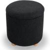 SAFAVIEH Couture Collection Becka Grey Boucle/Natural Round Storage Ottoman (Fully Assembled)(Black/Natural)