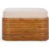 SAFAVIEH Couture Collection – Flanders Natural Rattan Pole Cocktail Ottoman with White Cushion, Fully Assembled (CWK2019A)(Natural/White)